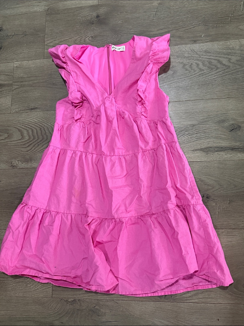 V-Neck Flutter Sleeve Midi Dress in Bright Pink